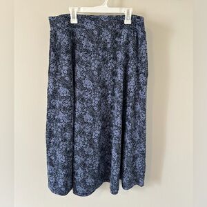 Pact Women’s Organic Cotton Blue Floral Skirt Size Large Elastic Waist Pockets